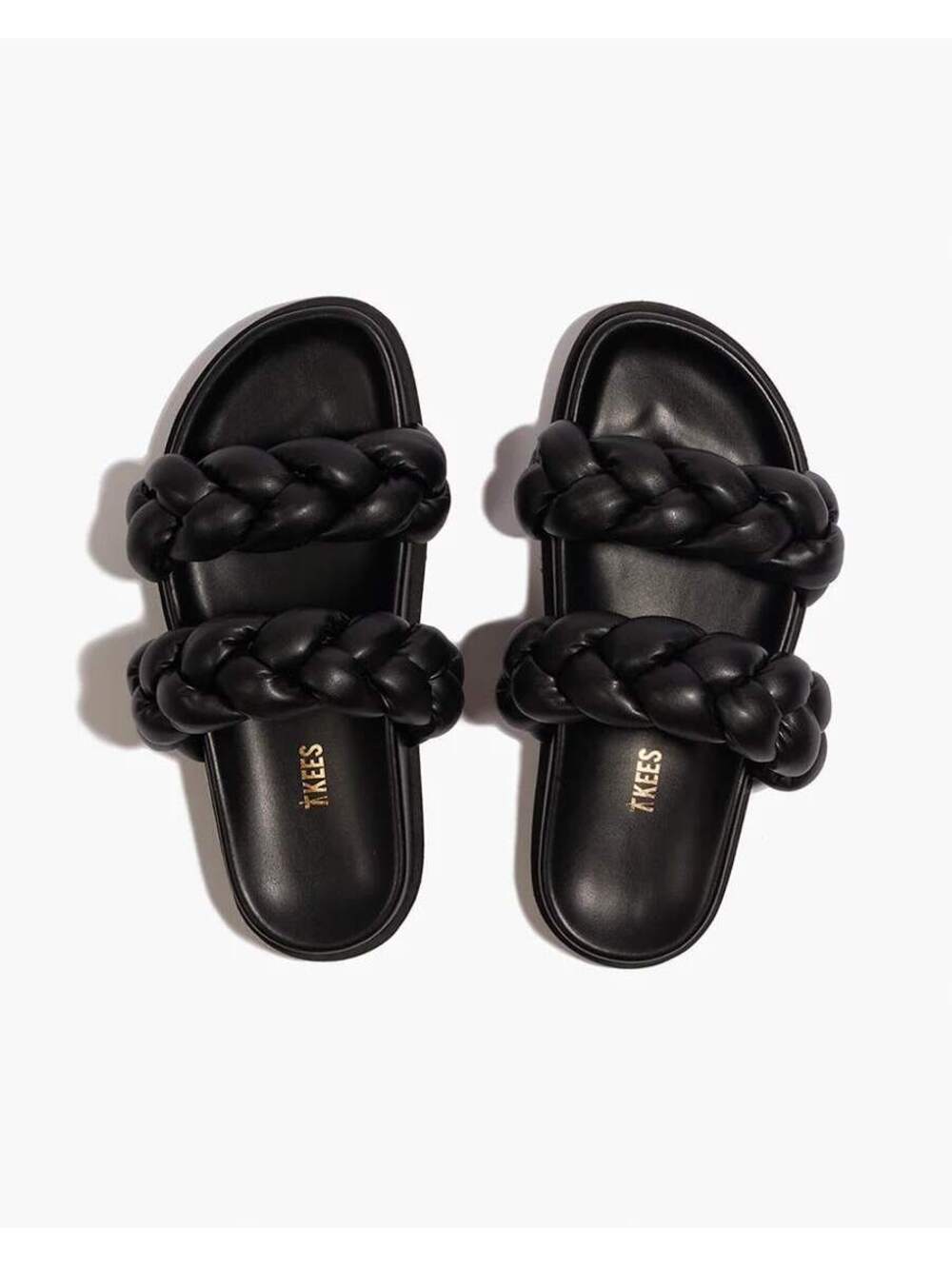TKEES Max Braid Double Sandals 7 Black Braided Double Strap Slide Chunky Puffy